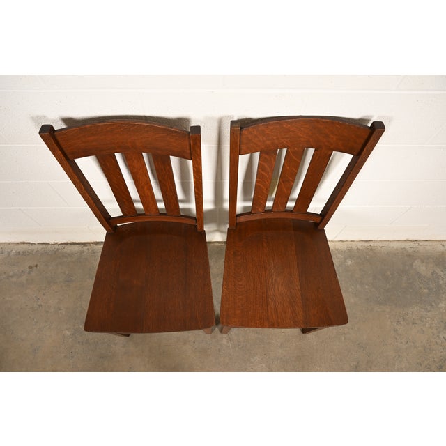 Limbert Style Antique Mission Oak Arts & Crafts Side Chairs or Dining Chairs, Pair For Sale In South Bend - Image 6 of 14