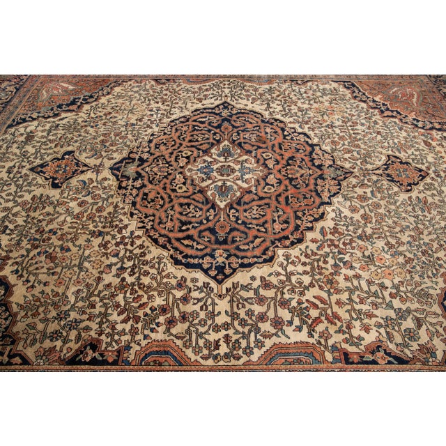 Beige Antique Beige Sarouk Farahan Persian Handmade Wool Rug For Sale - Image 8 of 13