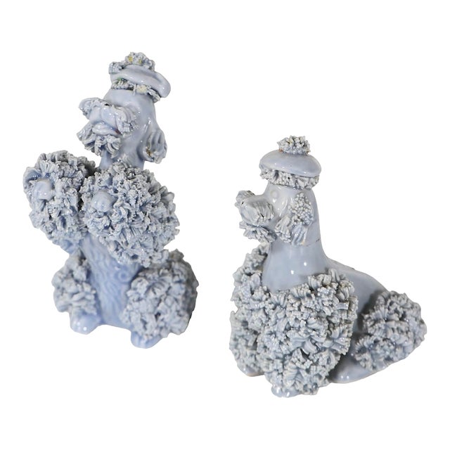 2 Pc. Set Mid Century Spaghetti Pottery Poodle Dogs For Sale