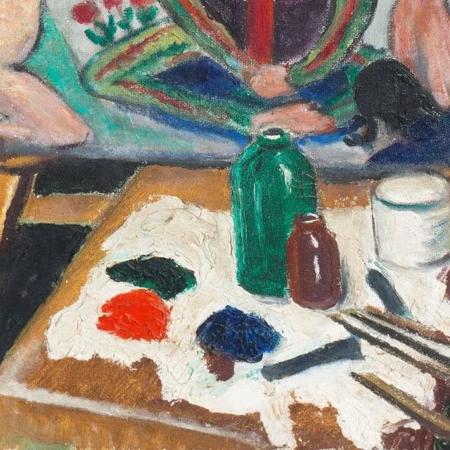 'The Artist's Studio' by Grethe Norgard; 1975, Expressionist Figural Oil For Sale - Image 4 of 8