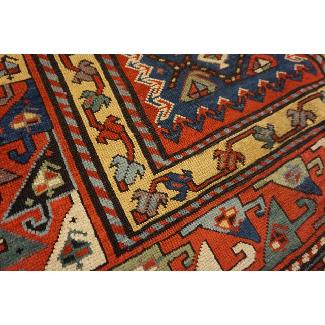 Navy Blue 1890s Blue Navy Geometric Antique Caucasian Talish Rug 3'8" X 9'4" Handknotted Wool Carpet For Sale - Image 8 of 17