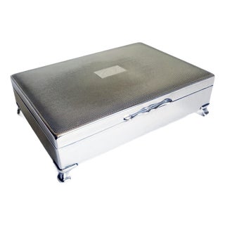 1930s English Engine Turned Silver Box For Sale