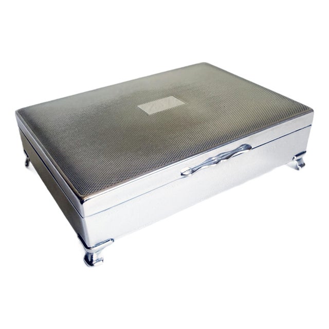 1930s English Engine Turned Silver Box For Sale