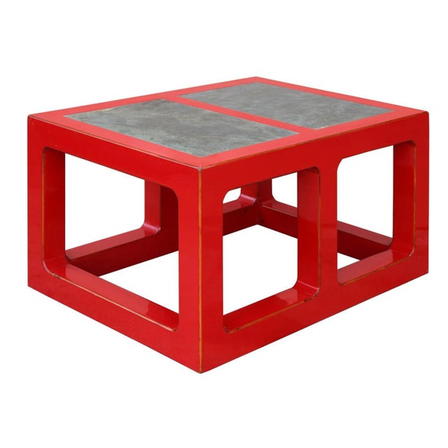 Red Lacquer Stone Top Contemporary Coffee Table For Sale In San Francisco - Image 6 of 7
