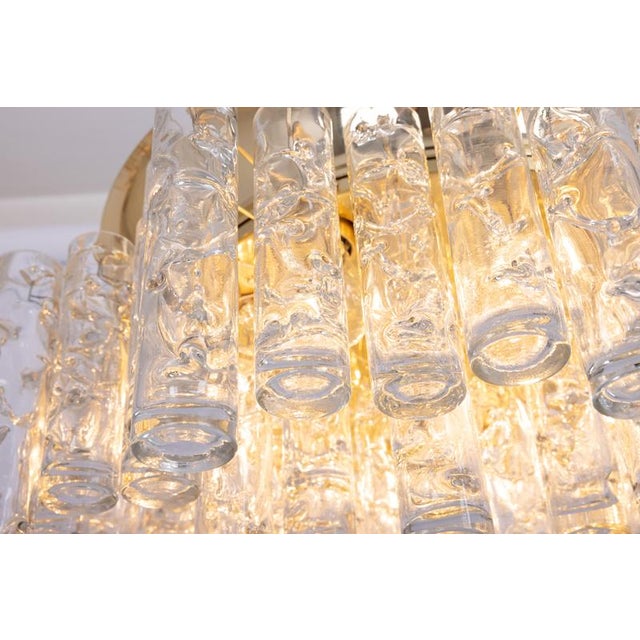 Large Brass and Murano Glass Tubes Flush Mount attributed to Doria, Germany, 1960s For Sale - Image 9 of 15