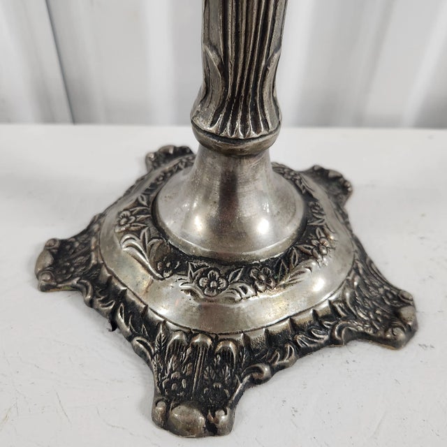 Late 20th Century Vintage Silverplate Candlestick With Embossed Floral Motifs · Made in India For Sale - Image 5 of 9