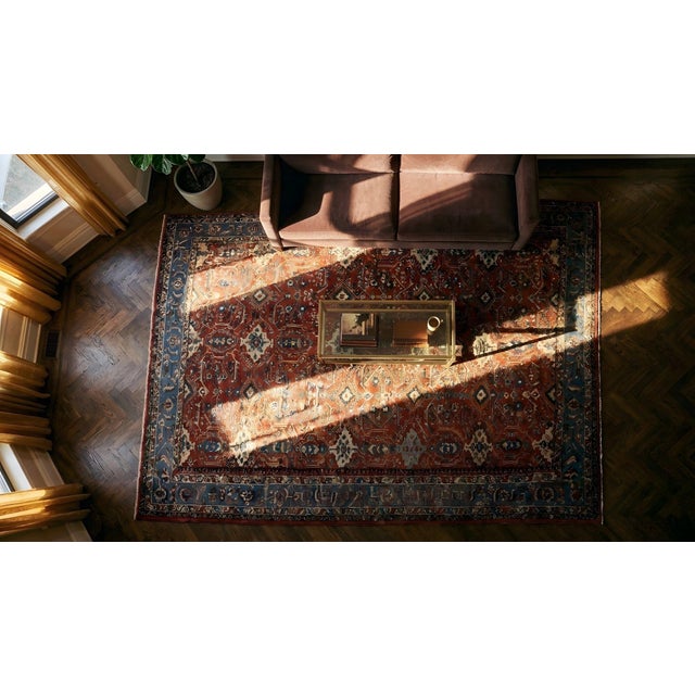 Raspberry Red Captivating Red-Raspebery Field With Classic Geometric Desing Antique Persian Sultanabad Rug For Sale - Image 8 of 9
