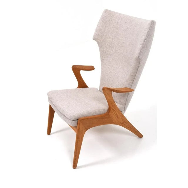 Beige Danish Wing Chair in Oak by Kurt Østervig, 1950s For Sale - Image 8 of 10