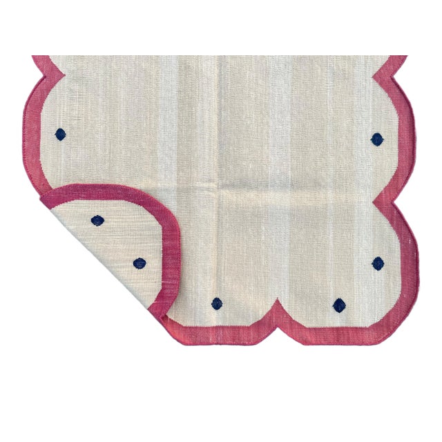 Beige Not Yet Made - Made To Order Handmade Cotton Scalloped Rug Reversible Light Beige and Terracotta Red Dhurrie-3'x5' For Sale - Image 8 of 11