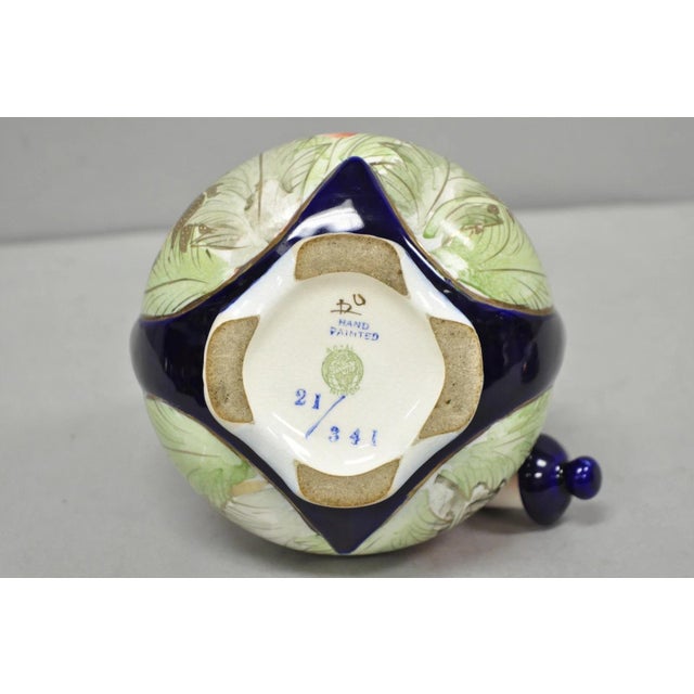Antique Royal Nippon Hand Painted Nishiki Cobalt Blue Floral Vase With Stopper For Sale - Image 15 of 17