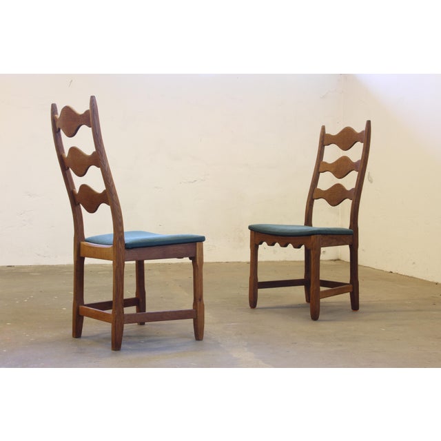 Vintage Danish Brutalist Ladderback Oak Chairs in the style of Henning Kjærnulf, 1960s, Set of 6 For Sale - Image 9 of 18