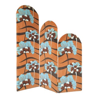 Three Panel Upholstered Folding Room Divider Covered in Jack Lenor Larsen Fabric For Sale