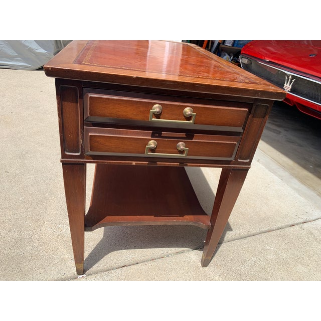 Vintage Mahogany End Table With Leather and Gold Inserts Chairish