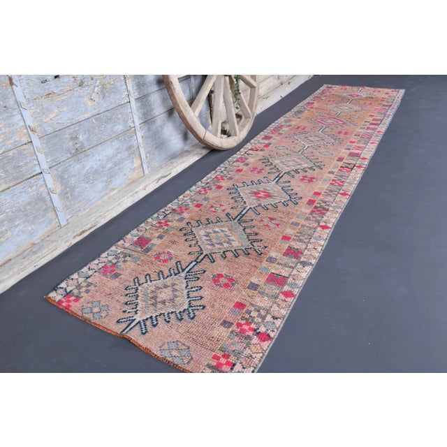 Vintage Turkish Oushak Handmade Wool Cotton Purple Runner Rug For Sale - Image 4 of 10