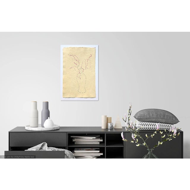 Price reduced, 12 people have liked this art, be the one to own it! Delicate drawing of flowers on handmade French paper...