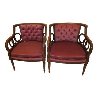 Vintage Hollywood Regency Velvet Barrel Back Circle Armchairs - a Pair For Sale