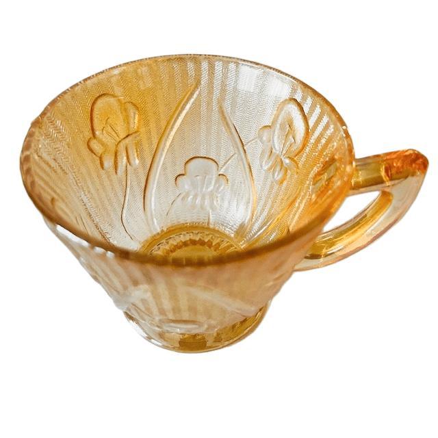 Vintage Jeanette Carnival Cup and Saucer Set in Peach Glass, 1930s, Set of 10 For Sale - Image 9 of 10