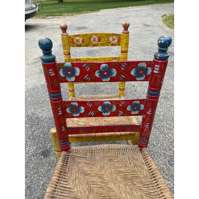 Wood 1940s Vintage Folk Art Hand Painted Dining Chairs - a Pair For Sale - Image 7 of 12