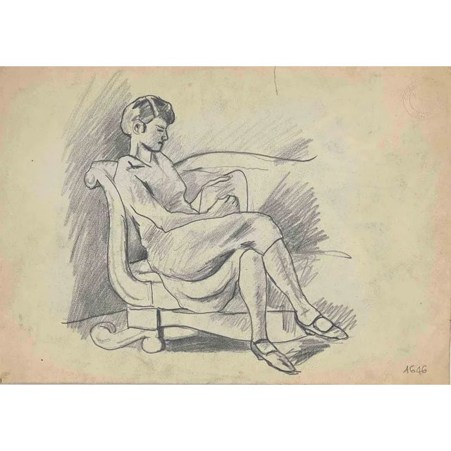 Mino Maccari, Portraits of Woman, Original Drawing, Mid-20th Century For Sale - Image 3 of 3