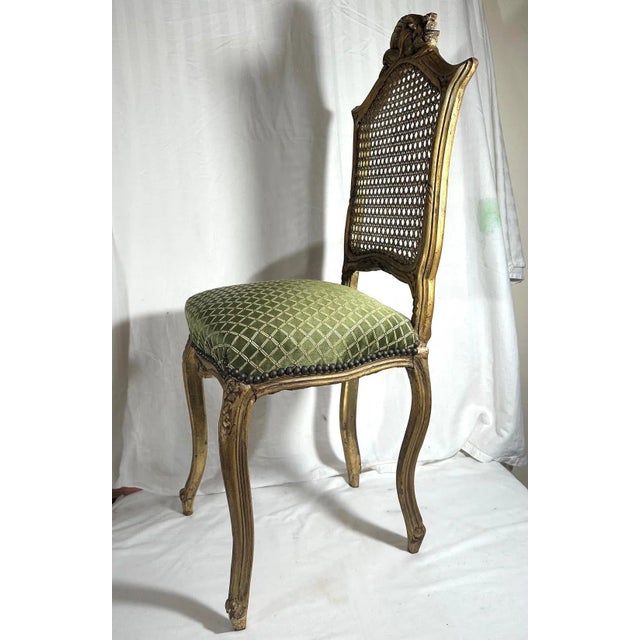 Rococo Style Giltwood Cane Chair With Upholstered Seat, Side Chair For Sale - Image 9 of 12