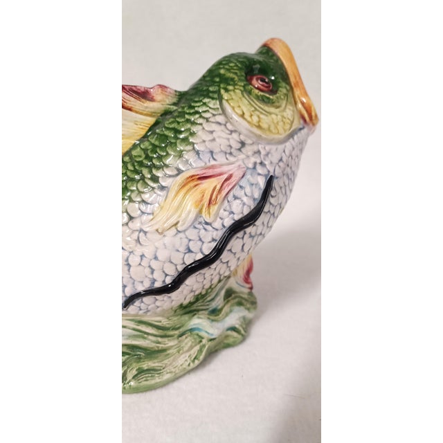 Blue Horizontal Fish-Shaped Ceramic Jug, 1970s For Sale - Image 8 of 12