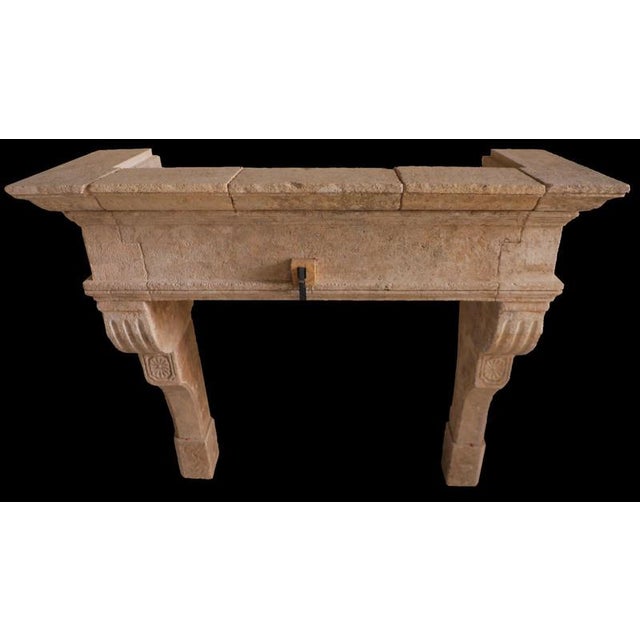 20th Century French Limestone Fireplace with Carved Lion Masks For Sale - Image 4 of 5