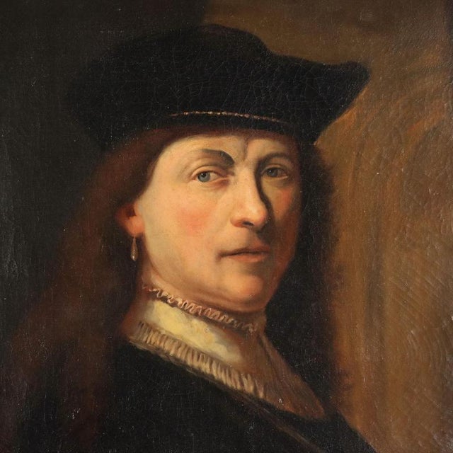 Baroque Rembrandt, Portrait Composition, Oil Painting on Canvas For Sale - Image 3 of 11