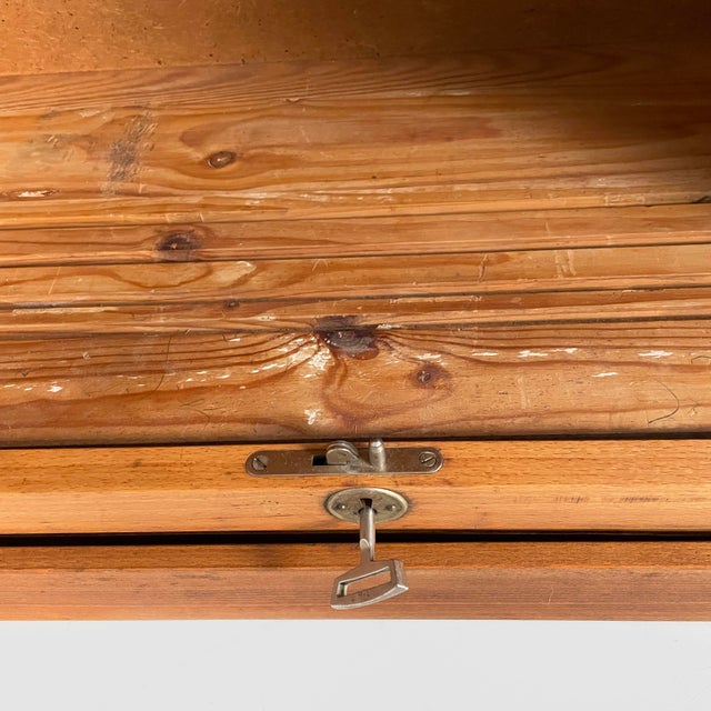 Brown Mid-Century Modern German Archive Cabinets in Wood with Shutter Opening, 1940s, Set of 2 For Sale - Image 8 of 18