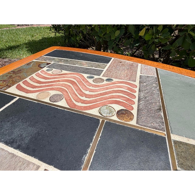 Sculpture Materials Vintage Signed Sallingboe Danish Modern Mosaic Slate & Ceramic Tile Cocktail Table For Sale - Image 7 of 12