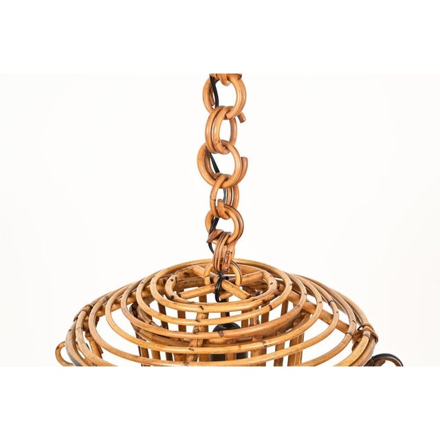 Wood Mid-Century Pendant in Bamboo, Rattan and Wicker attributed to Louis Sognot, France, 1960s For Sale - Image 7 of 10