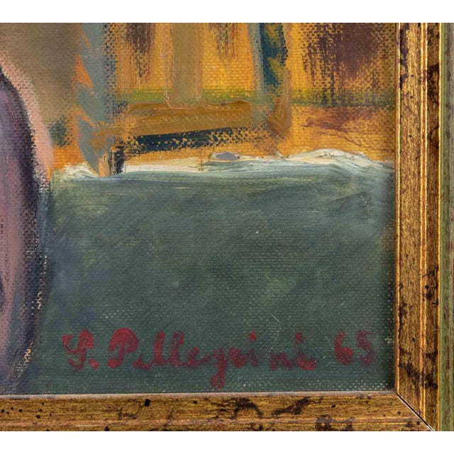 Sirio Pellegrini, Portrait of Old Man with Cat in Capestrano, Oil on Board, 1968, Framed For Sale - Image 4 of 6