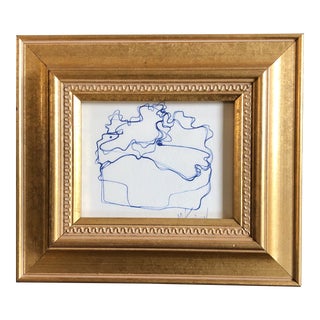Original Contemporary Wayne Cunningham Small Abstract Ink Drawing Vintage Frame For Sale
