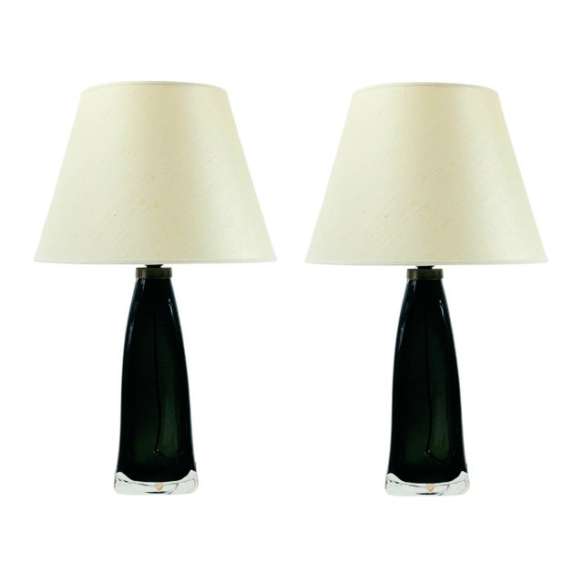 Mid-Century Modern Scandinavian Glass and Brass Table Lamps by Carl Fagerlund for Orrefors, 1960s, Set of 2 For Sale - Image 10 of 10
