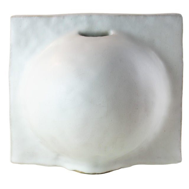 Minimalist White Studio Pottery Vase — Split Sphere Globe Form, Signed For Sale - Image 17 of 17