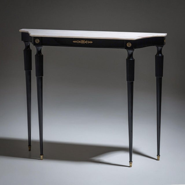 Wood Mid-20th Century Black Console Table with White Stone Top, Italy For Sale - Image 7 of 18