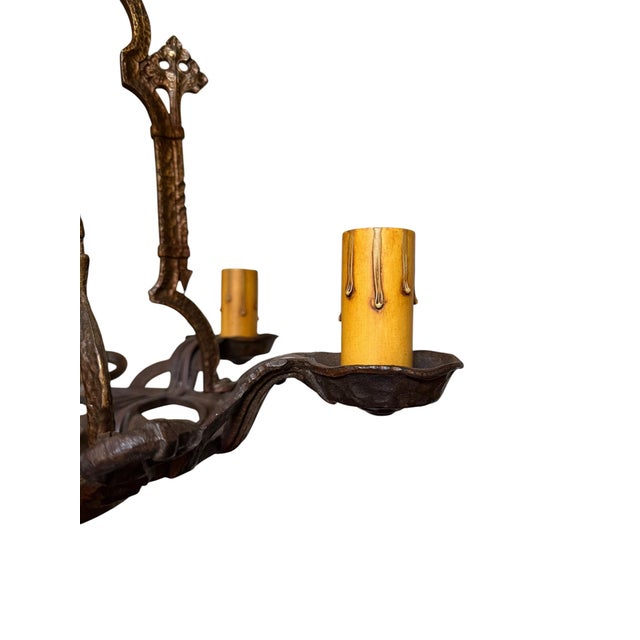 The perfect chandelier for a Spanish or Mediterranean Style home! Hammered mixed metals and an amazing original patina...