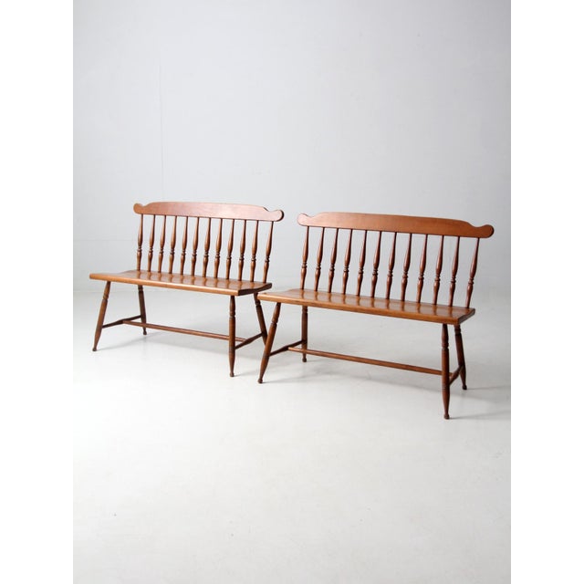 Mid-Century Colonial Revival Maplelux Maple Benches Pair For Sale - Image 13 of 18