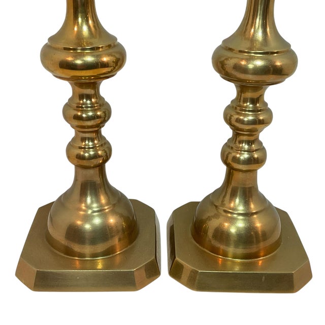 English 1970s Tall Brass Candle Holders - A Pair For Sale - Image 3 of 9