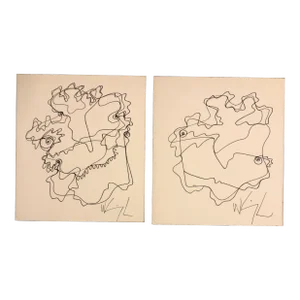 Gallery Wall Collection-2 Vintage Wayne Cunningham Abstract Ink Drawings-A Pair