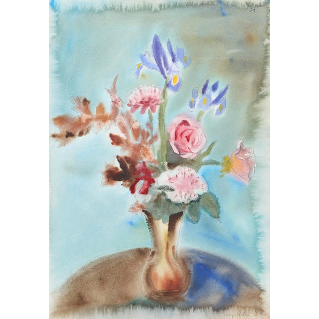 Extending to the edges of the composition, Eve Nethercott's rendering of a floral arrangement comprised of roses and...
