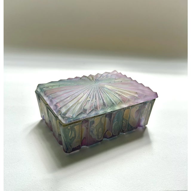 Vintage faceted Iridescent Sun Ray Lidded Jewelry Box. Trinket. Watches. Keepsakes. Vitamins. Cotton Balls. Featuring a...