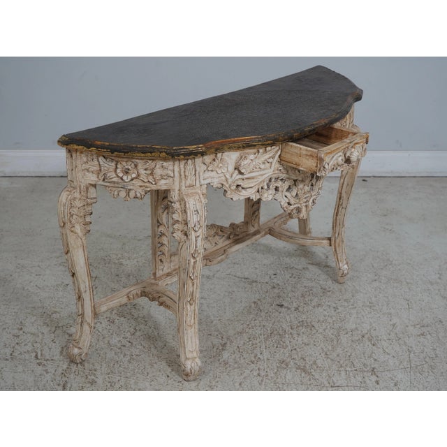 Italian Italian Style Carved Base Console Table W. Brass Top For Sale - Image 3 of 12