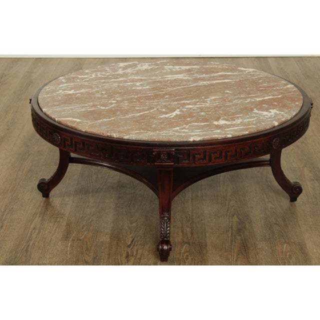 Vintage Greek Revival Neo-Classical Style Round Marble Top Mahogany Coffee Table For Sale In Philadelphia - Image 6 of 13