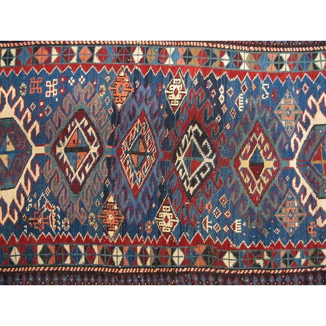 Tribal 1890s Blue Navy Geoemtric Tribal Antique Caucasian Shirvan Rug 3'6" X 4'8" Handknotted Wool Carpet For Sale - Image 3 of 6