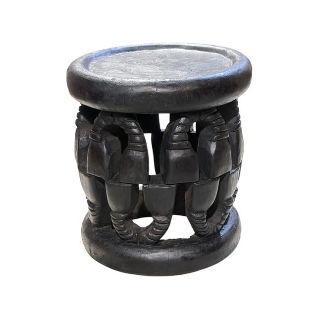 1980s Vintage Lg Tribal Round Nobility Bamileke Stool/Table Cameroon 17" H For Sale - Image 5 of 6