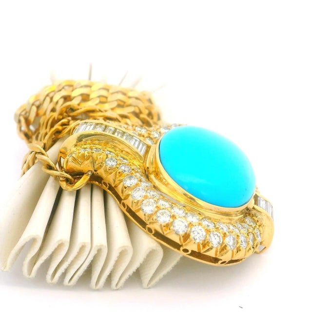 1970s Italian 18k Gold Necklace With Turquoise & Diamonds, Valenza Atelier For Sale - Image 17 of 18