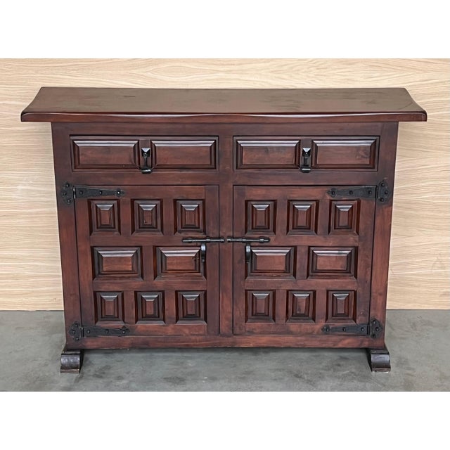 Late 19th Century Spanish Baroque Carved Walnut Tuscan Two Drawer Credenza or Buffet For Sale - Image 17 of 18