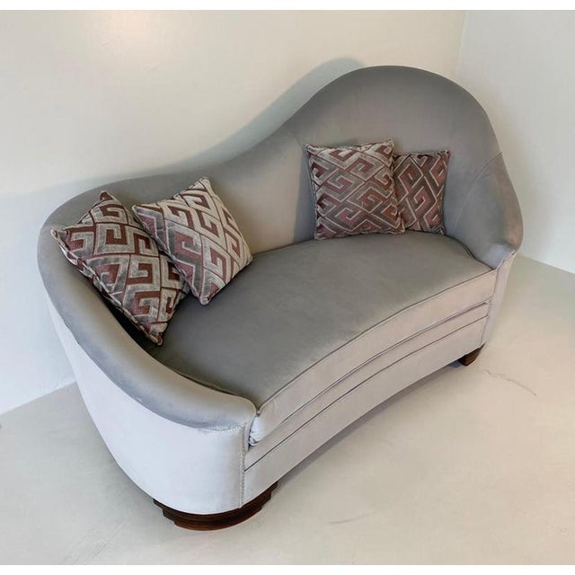 Art Deco Italian Grey Velvet and Macassar Sofa, 1950s For Sale - Image 4 of 11