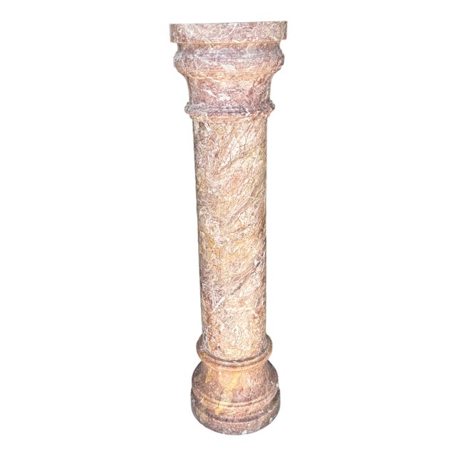1980s Fine Pink Italian Marble 40" Neoclassical Pedestal Column Ft. Breccia-Style Veining For Sale