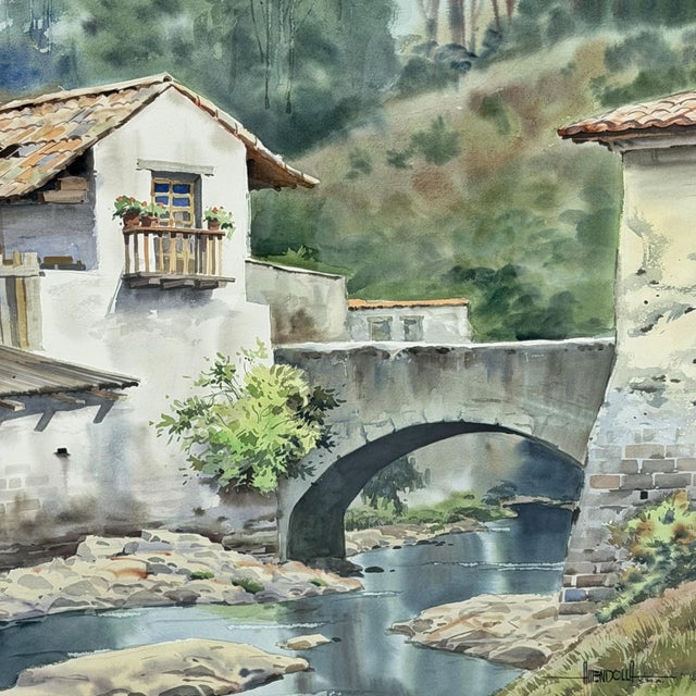 Wood Luis Amendolla (Mexican 1939-2000) Watercolor Village Landscape, Signed For Sale - Image 7 of 18